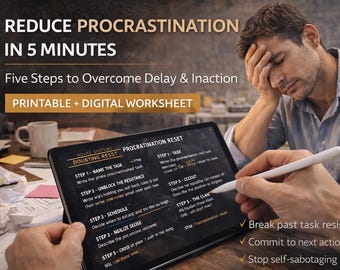 5-Minute Procrastination Reset Worksheet | Action Guide (Digital & Printable PDF)