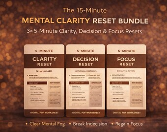 Mental Clarity Reset Bundle | 15-Minute Focus, Decision, Calm (PDF)