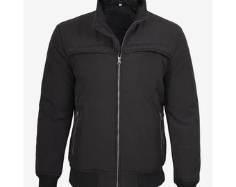 Chaqueta bomber negra para hombre - Cortavientos minimalista y ligero - Chaqueta de vuelo - Abrigo impermeable - Regalo para él