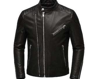 Men’s Black Sheepskin Leather Biker Jacket – Slim Fit Winter, Handmade Vintage Street Style