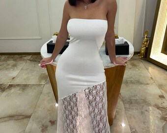 sachin and babi light blue dress Beach Sundresses Hollow Lace Maxi Dress Womens Formal Evening Gowns, Asymmetrical Elegant Long Floor-Length Lace Dress Wine M