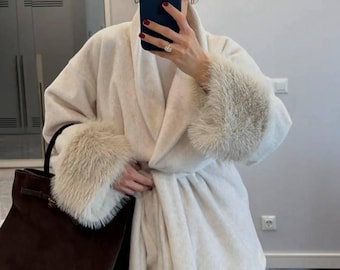 Oversized Cropped Faux Fur Coat | Fox Cuff Eco Jacket
