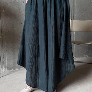 Linen Look Viscose Tencel Co-ord Set Women, Asymmetric Tunic Top Wide Leg Pants, Minimalist Summer Two Piece Set, Ivory Black Emerald, Plus image 8