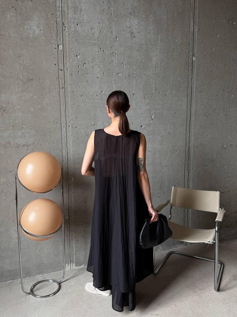 Linen Look Viscose Tencel Co-ord Set Women, Asymmetric Tunic Top Wide Leg Pants, Minimalist Summer Two Piece Set, Ivory Black Emerald, Plus image 20