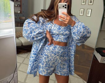 Linen Shorts Set , Women Two Piece Summer Outfit , Natural Linen Shirt And Shorts , Matching Vacation , Co Ord Set