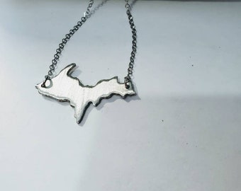 Upper Peninsula of Michigan pewter necklace