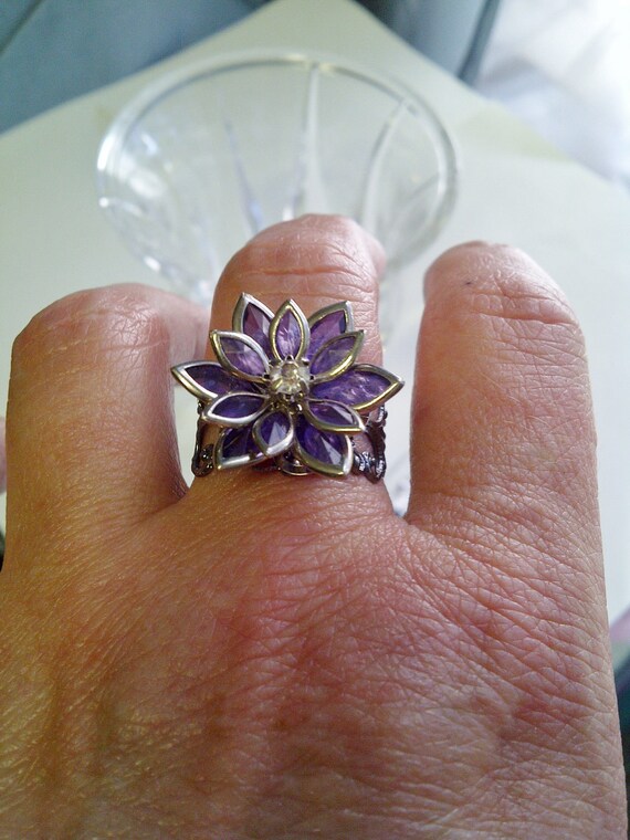 Items similar to Adjustable Amethyst Purple Flower Ring on Etsy