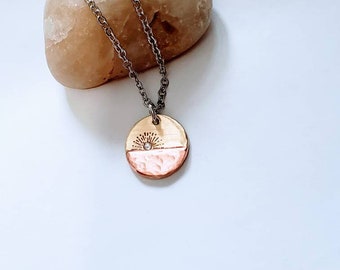 Sunrise sunset necklace copper and brass