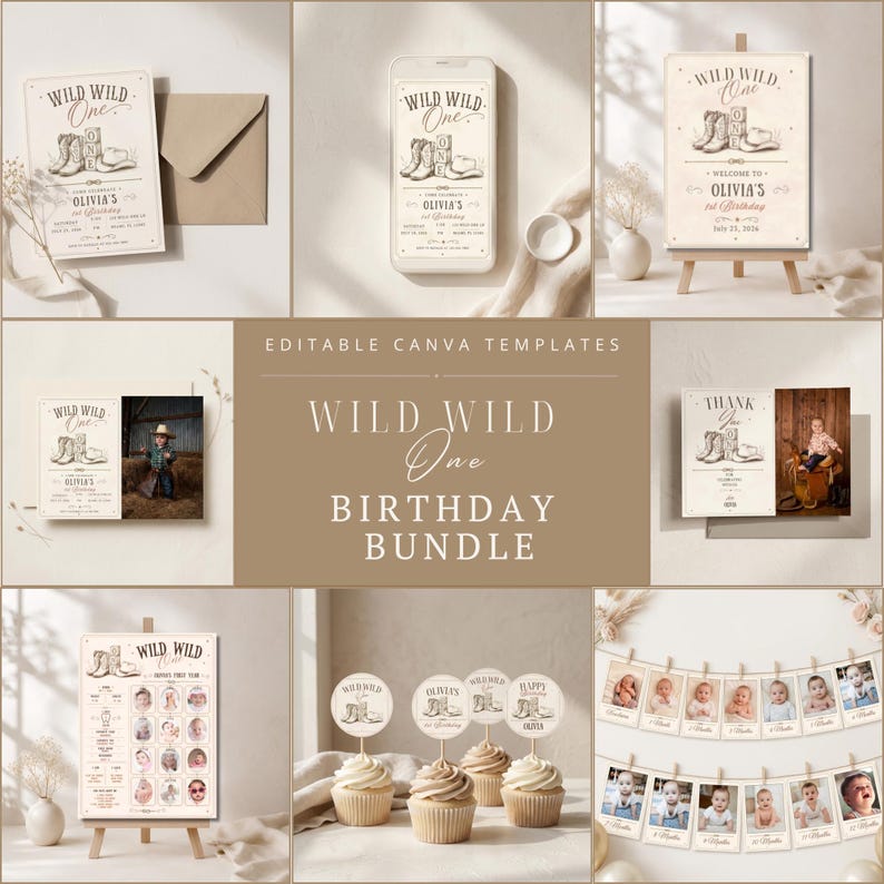 Wild Wild One First Birthday Milestone Sign, Editable Canva Template ...
