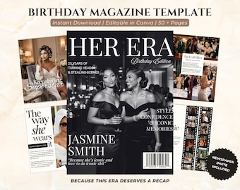 Custom Cover Birthday Magazine, Editable Gift For Bestfriend, Aesthetic Personalized Keepsake, Printable Canva Template, (Digital Download)