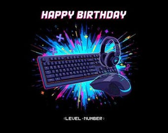 Tarjeta de cumpleaños para gamers • Descarga digital • Diseño de feliz cumpleaños para gamers • Tarjeta para subir de nivel para niños y adolescentes
