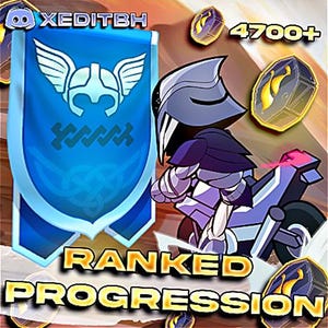 May include: A digital graphic featuring a knight on a motorcycle, with a blue banner displaying a helmet and wings. The text "RANKED PROGRESSION" is at the bottom, with "4700+" and other icons. The Discord logo is in the top left.