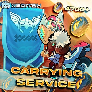 Op de afbeelding: Een digitale afbeelding met een stripfiguur op een motorfiets, met de tekst "CARRYING SERVICE" in goud. Een blauwe banner met een wit embleem en de tekst "XEDITBH" staat in de linkerbovenhoek. De afbeelding bevat ook verschillende gouden en blauwe muntachtige objecten.