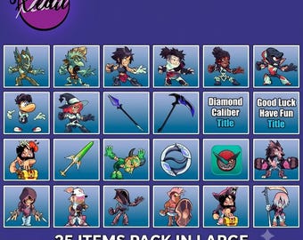 Pack de 25 objets Brawlhalla | Nouvelles couleurs, skins, emotes et titres V7 et V6, CCV2 (Livraison numérique)