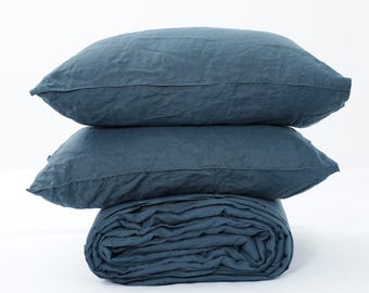 Set copripiumino in lino color verde acqua scuro – Biancheria da letto 100% super morbida lavata ad acqua (3 pezzi)