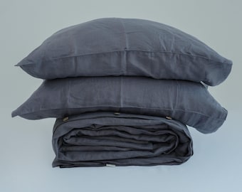 Dark Linen Duvet Set – 100% Super Soft Water Washed Bedding (3-Piece)