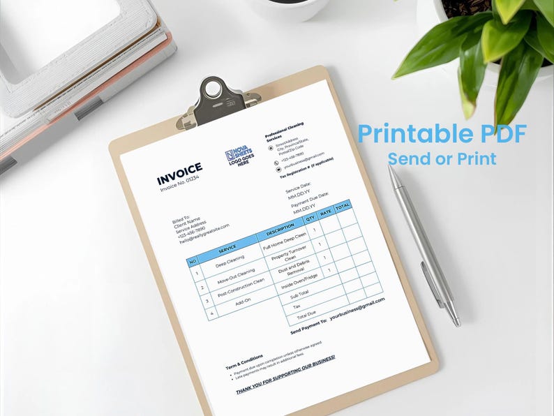 Plantilla de factura de servicio de limpieza / Factura editable en Canva / PDF imprimible / Con o sin transferencia electrónica / Descarga instantánea imagen 3