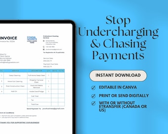 Cleaning Service Invoice Template | Editable Canva Invoice | Printable PDF | With & Without E-Transfer | Instant Download