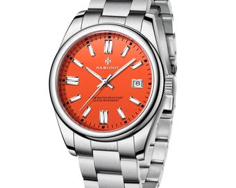 Aknight herenhorloge van 39 mm roestvrij staal zilver en oranje