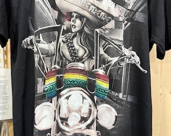 Koszulka z grafiką w stylu Chicano – Biker Chick, rozmiar XL
