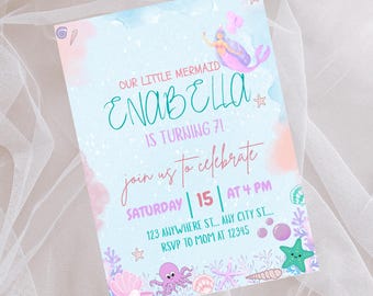 Modèle d'invitation d'anniversaire sur le thème sous-marin, modèle Canva modifiable (téléchargement numérique)