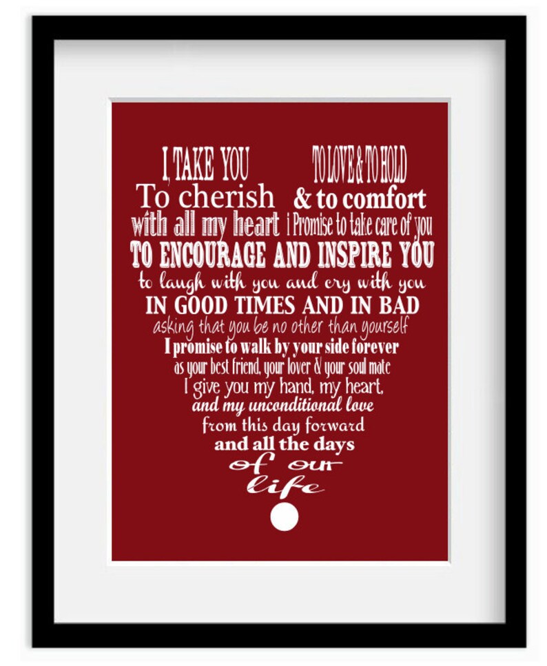 Personalized Wedding Vows. Modern Typography Giclee Art 