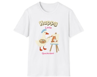 Happy Little Quacksident goose painting fat cat T-Shirt | whimsical animal art