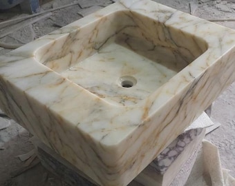 Custom Size Handcarved Calacatta Gold Sink, Wall Mounted Marble Sink