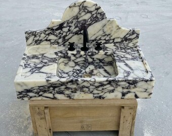 Custom Size Handcarved Calacatta Viola Sink, Wall Mounted Marble Sink