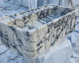 Custom Size Handcarved Calacatta Viola Marble Sink, Wall Mounted Marble Sink