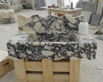 Custom Size Handcarved Calacatta Viola Sink, Wall Mounted Marble Sink