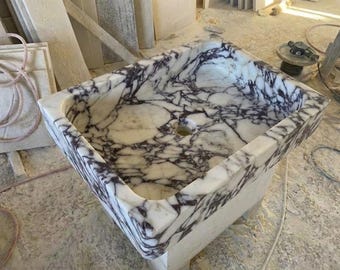 Custom Size Handcarved Calacatta Viola Marble Sink, Wall Mounted Marble Sink