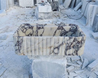 Custom Size Handcarved Calacatta Viola Marble Sink, Wall Mounted Marble Sink