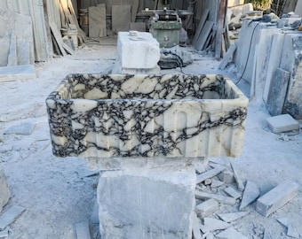 Custom Size Handcarved Calacatta Viola Marble Sink, Wall Mounted Marble Sink