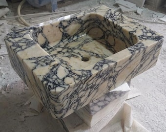 Custom Size Handcarved Calacatta Viola Sink, Wall Mounted Marble Sink