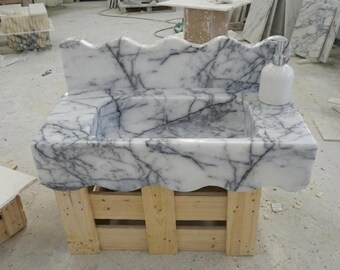 Custom Size Handcarved Lilac Sink, Wall Mounted Marble Sink