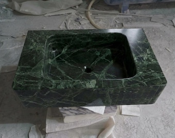 Custom Size Handcarved Verde Green Sink, Wall Mounted Marble Sink