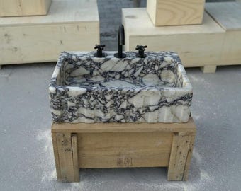 Custom Size Handcarved Calacatta Viola Marble Sink, Wall Mounted Marble Sink