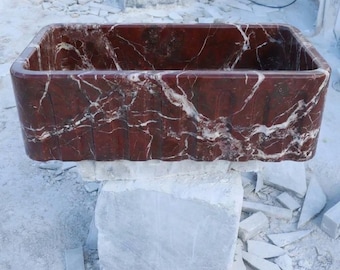 Custom Size Handcarved Rosso Levanto Marble Sink, Wall Mounted Marble Sink