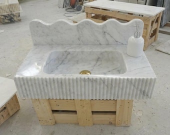 Custom Size Handcarved Carrara Sink, Wall Mounted Marble Sink
