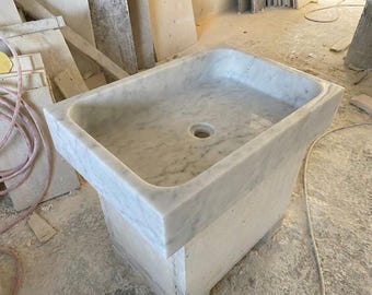 Custom Size Handcarved Carrara Marble Sink, Custom Wall Mount