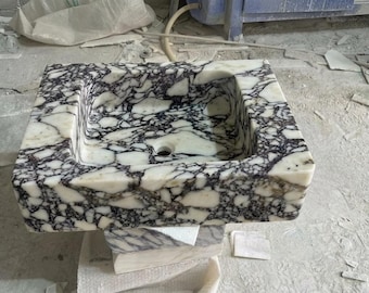 Custom Size Handcarved Calacatta Viola Sink, Wall Mounted Marble Sink