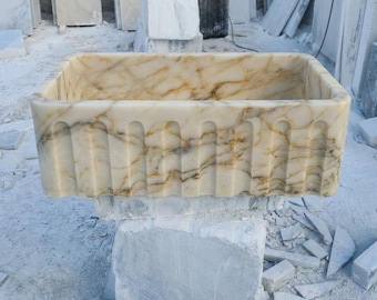 Custom Size Handcarved Calacatta Gold Marble Sink, Wall Mounted Marble Sink