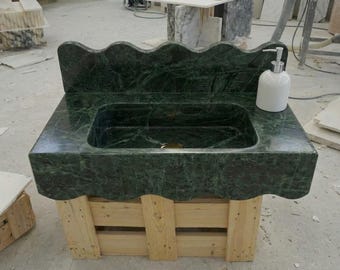 Custom Size Handcarved Verde Green Sink, Wall Mounted Marble Sink