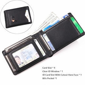 Bat ID Leather Bifold Wallet with RFID Protection – Bat-Inspired Men’s Wallet with Gift Bag zdjęcie 5
