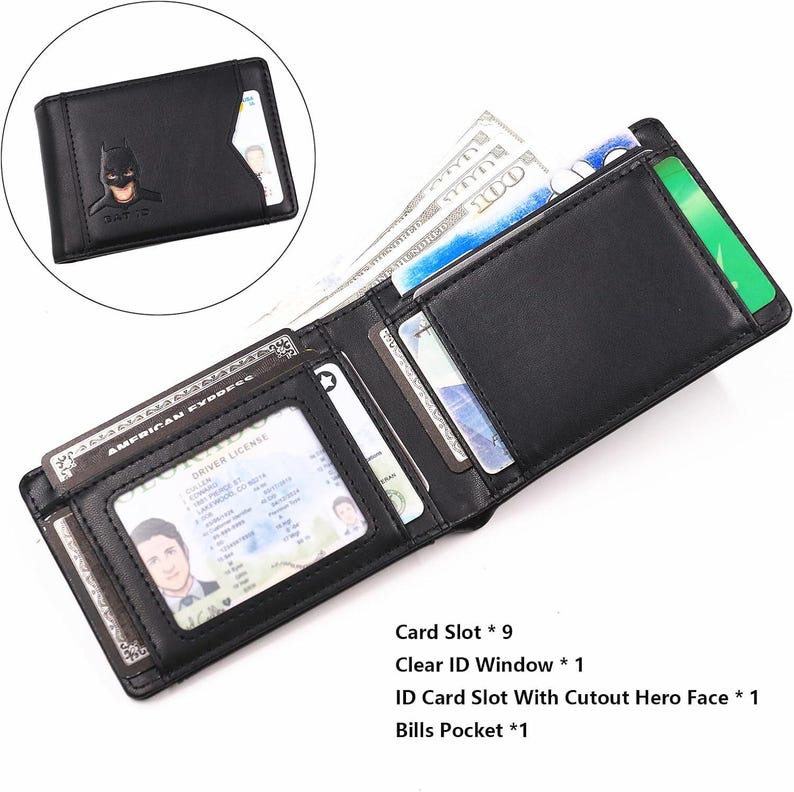Bat ID Leather Bifold Wallet with RFID Protection – Bat-Inspired Men’s Wallet with Gift Bag zdjęcie 5
