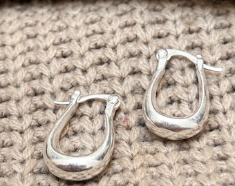 Minimalist Teardrop Hoop Earrings • 925 Sterling Silver Earrings • Minimal Chunky Silver Hoops For Women • Handmade Modern Silver Jewelry