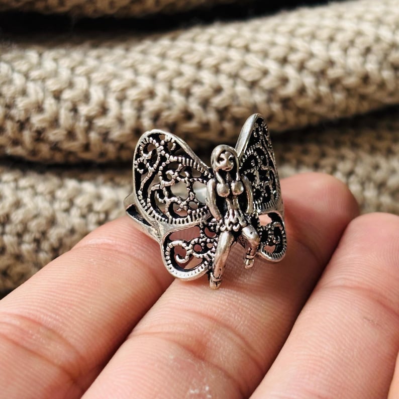 Fairy Butterfly Angel Ring, 925 Sterling Silver Ring, Boho Filigree Pixie Ring, Tribal Ring For Women image 1