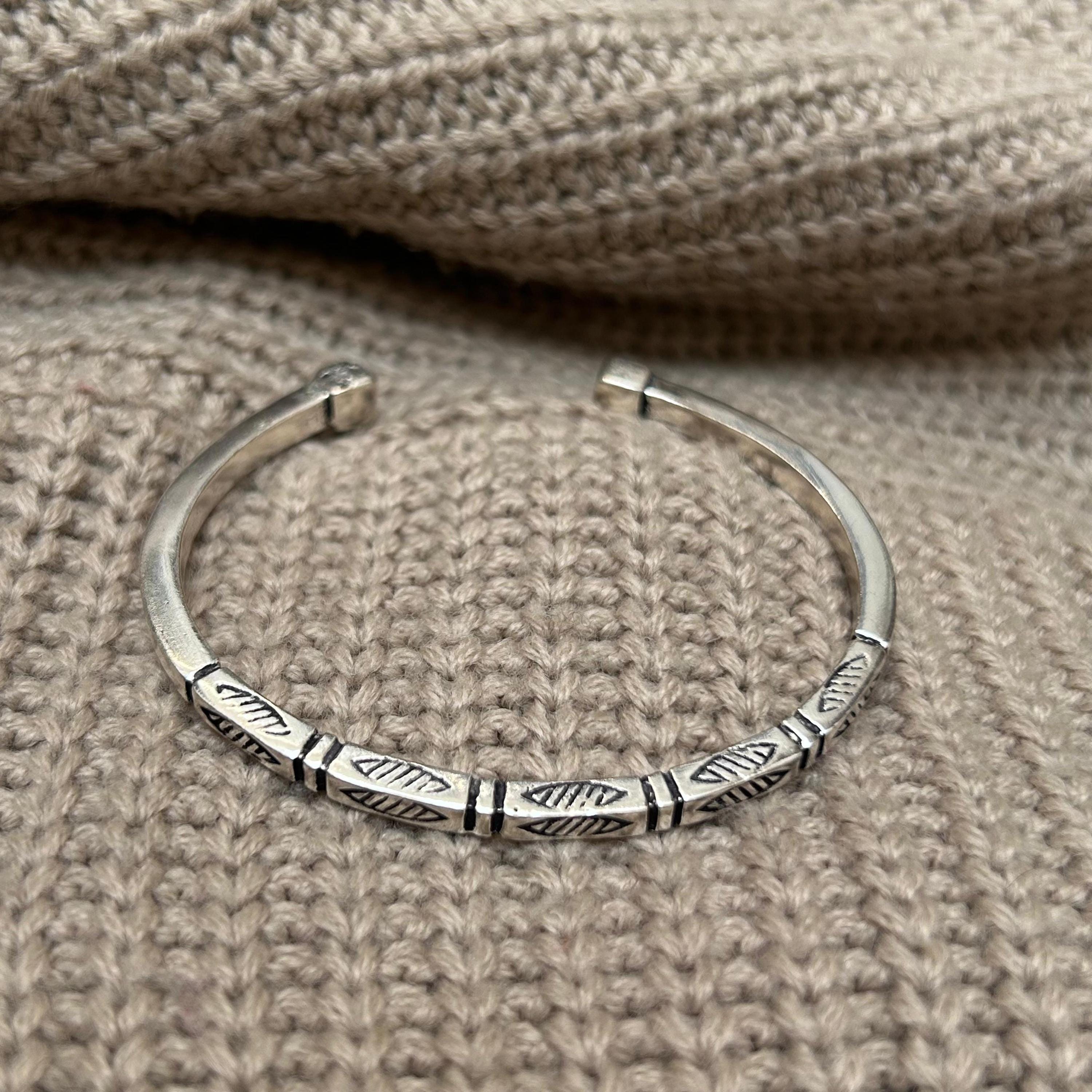 925 Sterling Silver Tribal Cuff Bracelet for Men – Hand Engraved