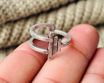 Geometric Split Band Ring, 925 Sterling Silver Ring , Architectural Silver Ring, Modern Minimal Ring For Women